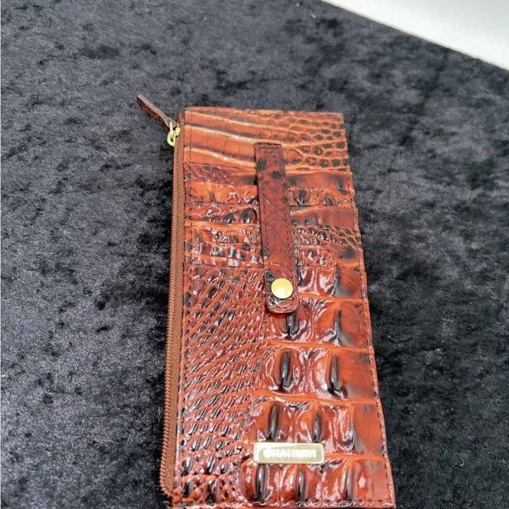 Brahmin credit card wallet red opal Melbourne croc-embossed leather